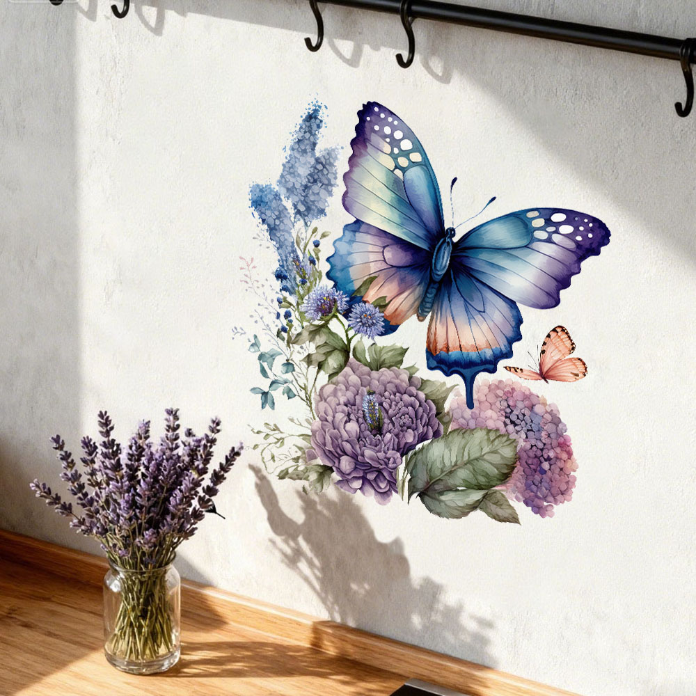 Pvc Panel Background - Aquarell-Schmetterling-Blumen-Wandaufkleber, Florale Tiermotive für Schlafzimmer, Wohnzimmer,