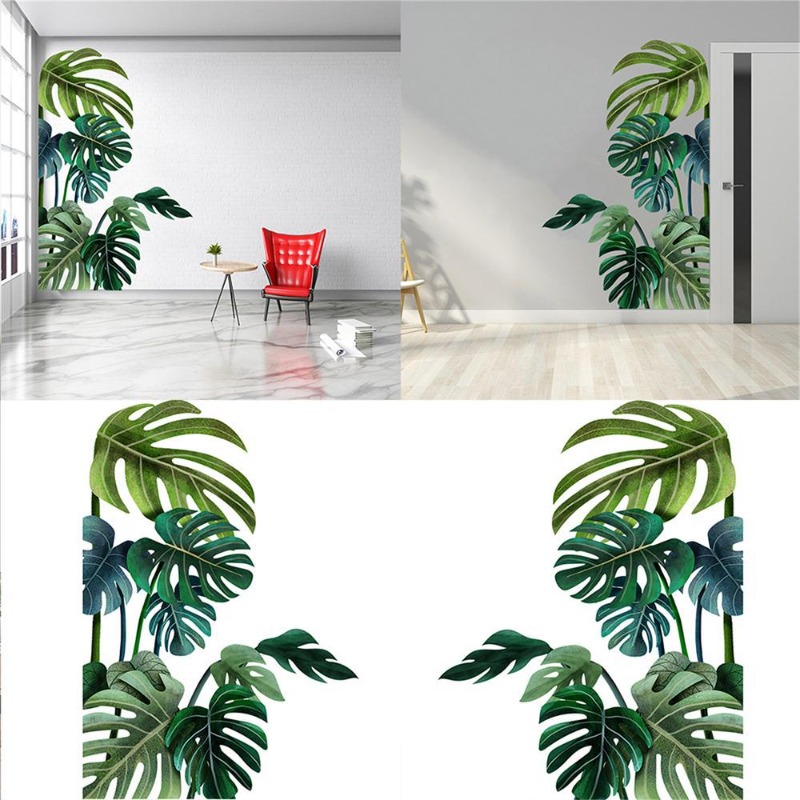 Pvc Panel Background - Große nordische grüne Blatt-Wandaufkleber für Wohnzimmer,