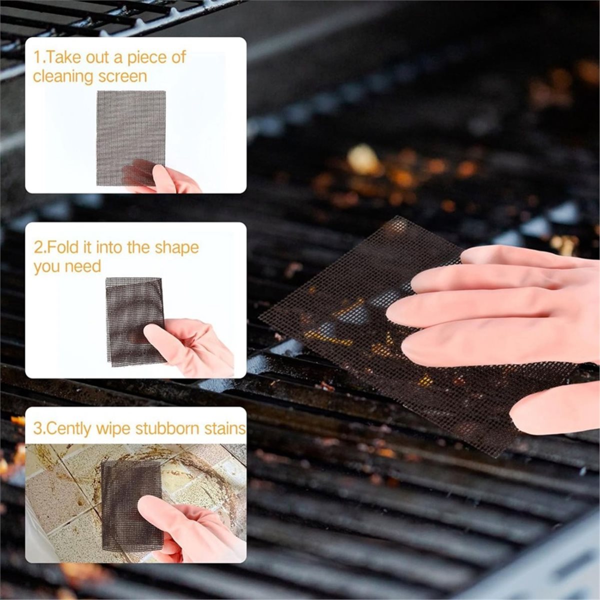 Screen Top Mesh - 100er-Pack Grillreinigungssiebe 4x5,5'' Vorbehandelte Abrasive Netze
