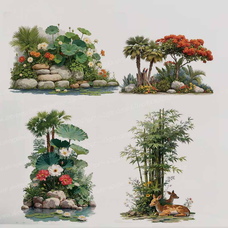 Pvc Panel Background - Wandaufkleber mit tropischen Pflanzen, Blumen, Bäumen,